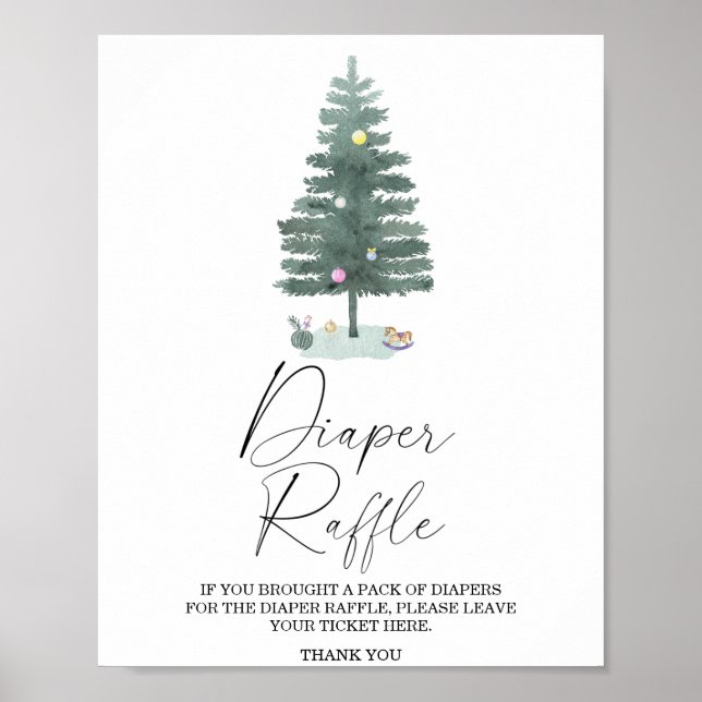 Póster de rifa de pañales con árbol de Navidad (Frente)