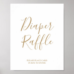 Póster de rifa de pañales con caligrafía dorada