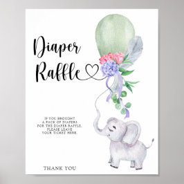 Póster de rifa de pañales de Globo y Elefante