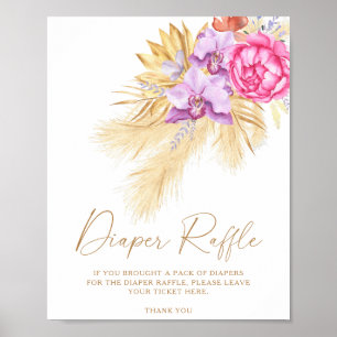 Póster de rifa de pañales de hierba de pampas seca