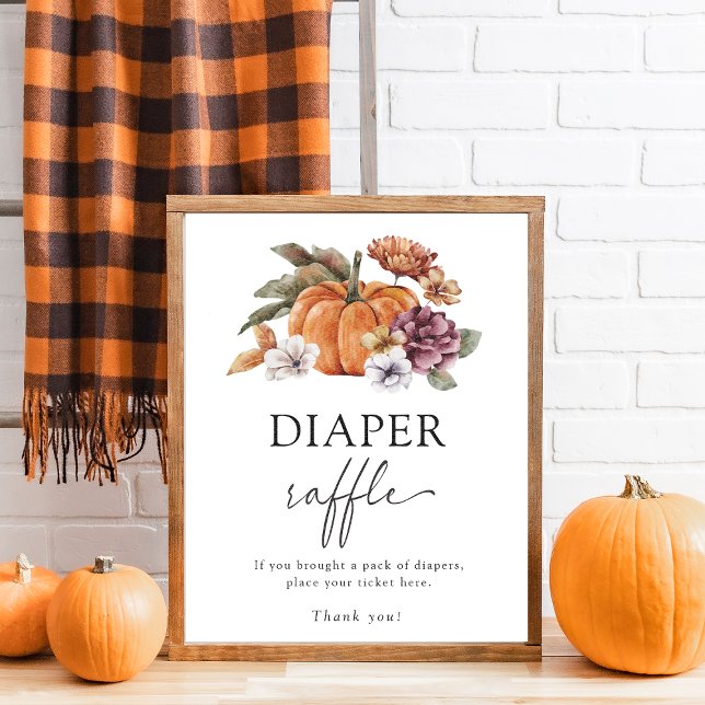 Póster de Rifa de Pañales de Otoño (Fall In Love Baby Shower Game Poster Diaper Raffle Pumpkins)