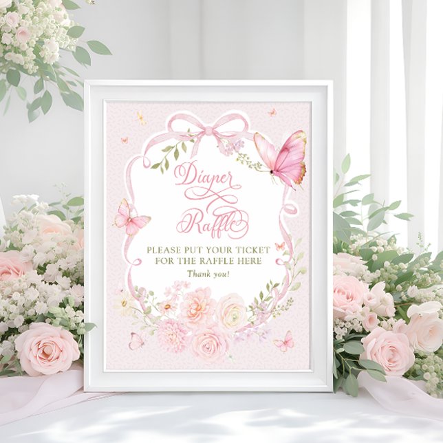Póster de rifa de pañales florales de lazo rosa ma (Subido por el creador)