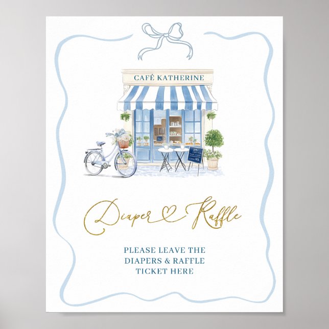 Póster de rifa de pañales francés de café parisino (Frente)