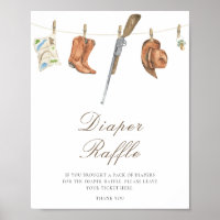 Póster de rifa de pañales para baby shower de caza