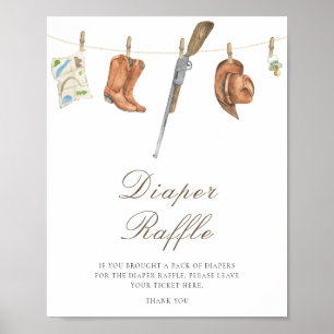 Póster de rifa de pañales para baby shower de caza
