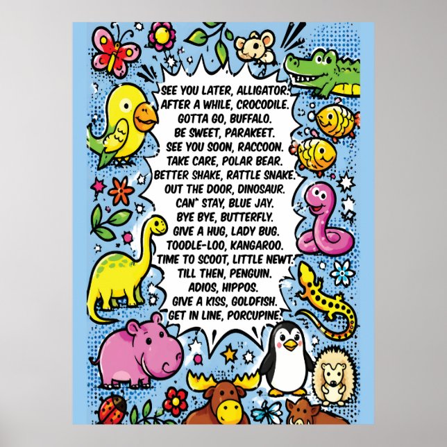 Póster de Rima de Adiós Cocodrilo – Animal Cute (Frente)