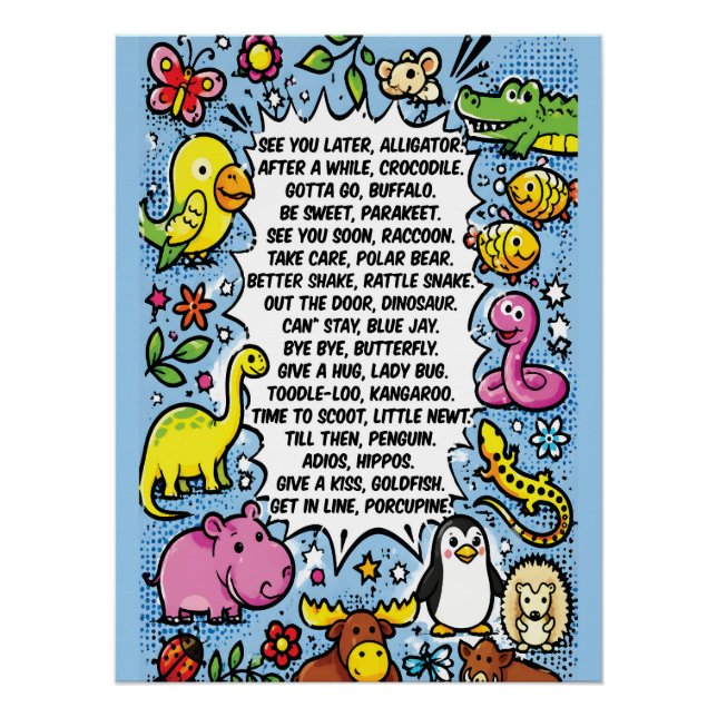Póster de Rima de Adiós Cocodrilo – Animal Cute (Anverso)