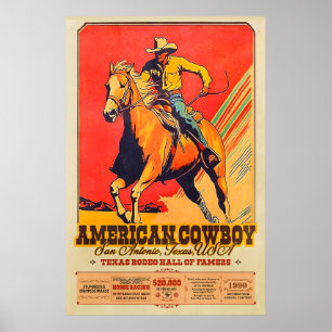 Póster de Rodeo de Vaquero Americano Texas Hall of