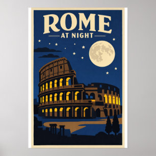 Póster de Roma de Noche   Coliseo Luz de Luna Vint
