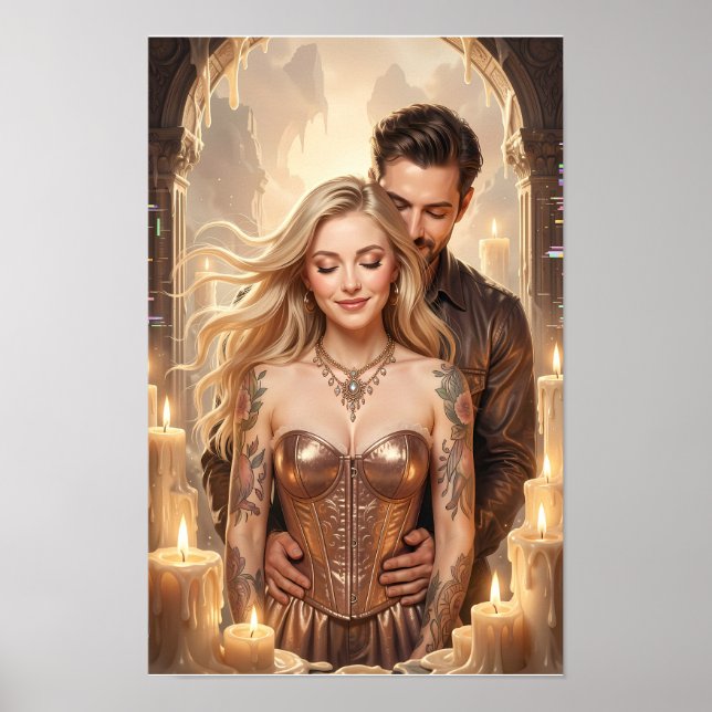 Póster de Romance Dorado con Velas Encendidas (Frente)