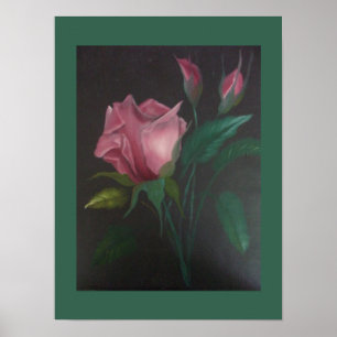 Póster de rosa rosa y capullos de rosa