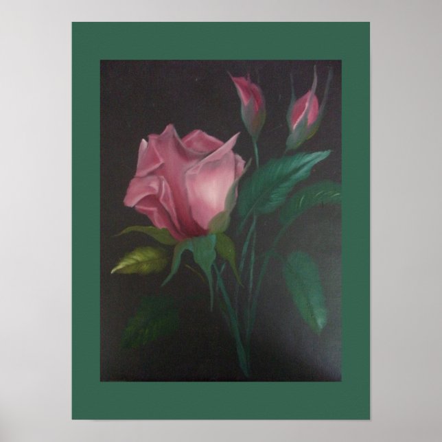 Póster de rosa rosa y capullos de rosa (Frente)