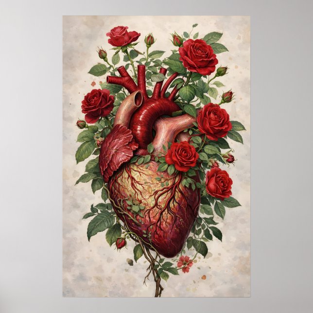 Póster de Rosas de Corazón Anatómico, Botánico (Frente)