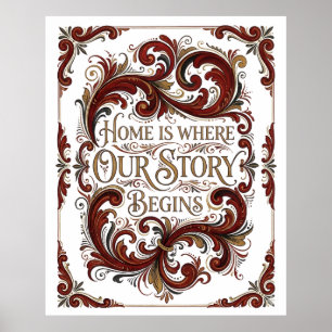 Póster de Rosemaling Nórdico, El Hogar Es Donde Es
