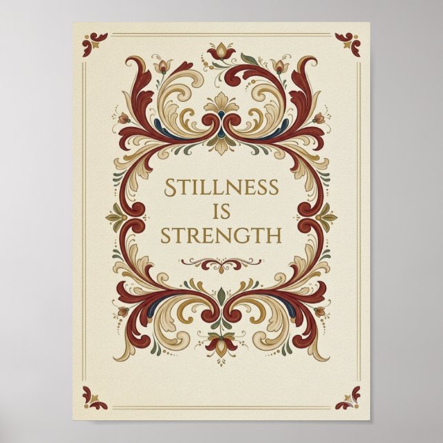 Póster de Rosemaling Nórdico, “La Quietud es Fuerz (Frente)