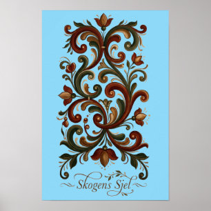 Póster de Rosemaling Nórdico, Skogens Sjel Escandi