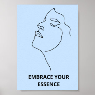 Póster de rostro de mujer con línea de arte azul s