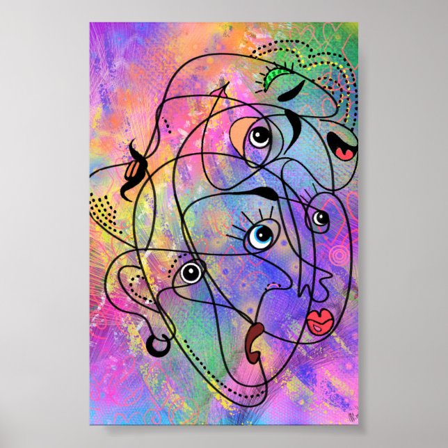 Póster de rostros de personas abstractas en estilo (Frente)