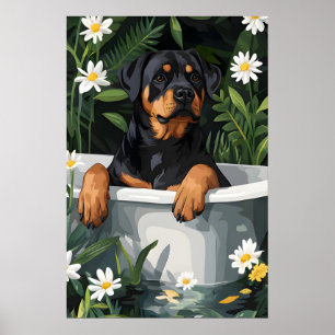 Póster de Rottweiler en bañera, Póster divertido d