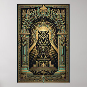 Póster de sabiduría de búho Art Deco Geométrico