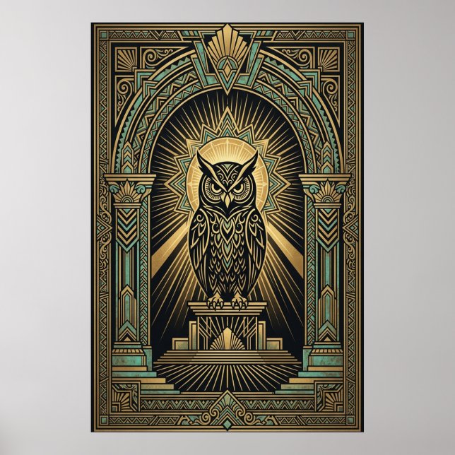 Póster de sabiduría de búho Art Deco | Geométrico  (Frente)
