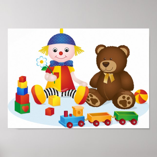 Póster de sala de nursery de osito de peluche y be (Frente)