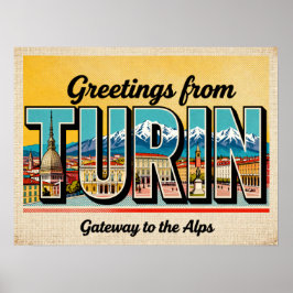 Póster de saludos antiguos de Turín