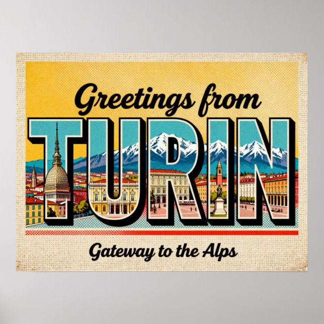 Póster de saludos antiguos de Turín (Frente)