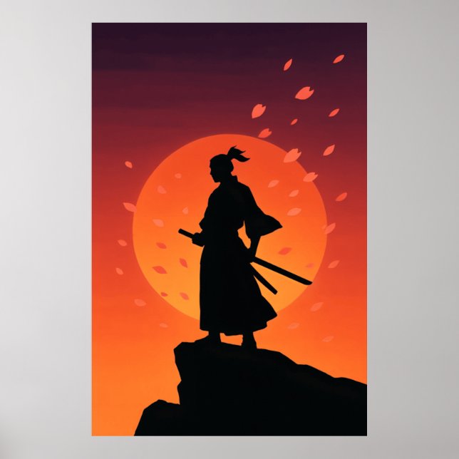 Póster de Samurái al Atardecer – Silueta Minimalis (Frente)
