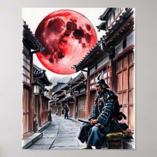 Póster de Samurái Bajo la Luna de Sangre