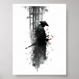 Póster de Samurái Bosque de Bambú con Tinta Japone