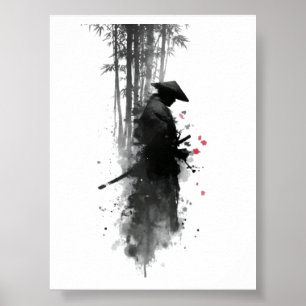 Póster de Samurái Bosque de Bambú con Tinta Japone