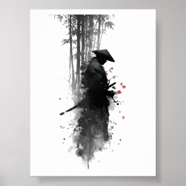 Póster de Samurái Bosque de Bambú con Tinta Japone (Frente)
