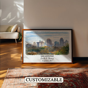 Póster de San Antonio Texas, Acuarela, Personaliza
