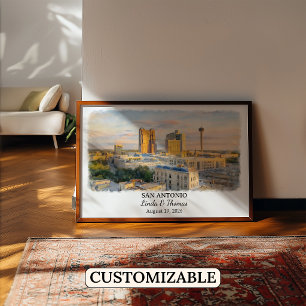 Póster de San Antonio Texas, Acuarela, Personaliza
