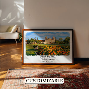 Póster de Santa Bárbara California, Acuarela, Cust