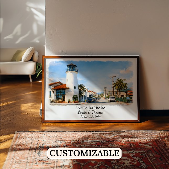 Póster de Santa Bárbara California, Acuarela, Cust (Subido por el creador)