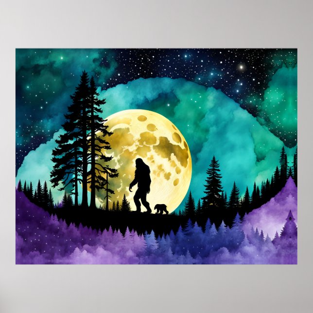 Póster de Sasquatch paseando con cachorro de oso (Frente)