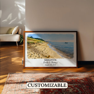 Póster de Saugatuck Michigan, Acuarela, Personaliz