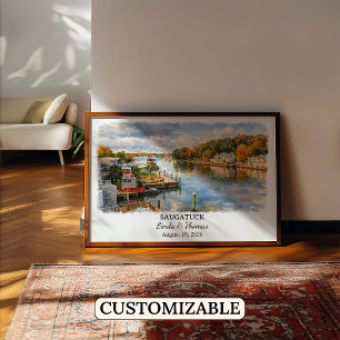 Póster de Saugatuck Michigan, Acuarela, Personaliz