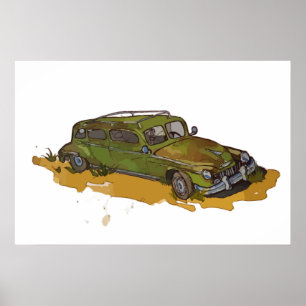 Póster de Sedán Antiguo Verde Clásico