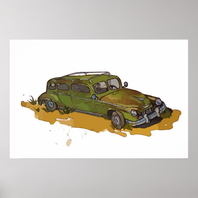 Póster de Sedán Antiguo Verde Clásico (Frente)