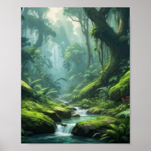Póster de selva tropical con follaje verde vibrant