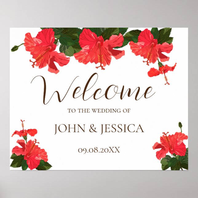 Poster de señal de bienvenida de boda de flores de (Frente)