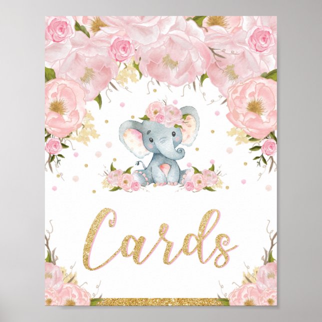 Póster de señal de tarjetas Elefante Cumpleaños Ba (Frente)