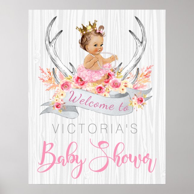 Póster de señaligen de baby shower para niñas (Frente)