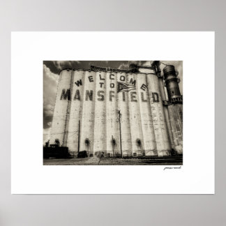 Póster de Sepia Bienvenido a Mansfield Ohio Silos