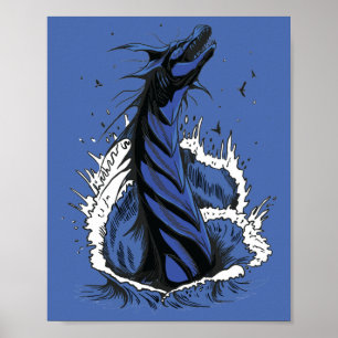 Póster de Serpiente Monstruo del Mar Azul Ola del