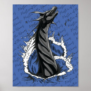 Póster de Serpiente Monstruo del Mar Gris olas del