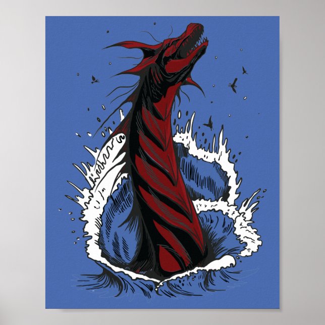 Póster de Serpiente Monstruo del Mar Rojo olas del (Frente)